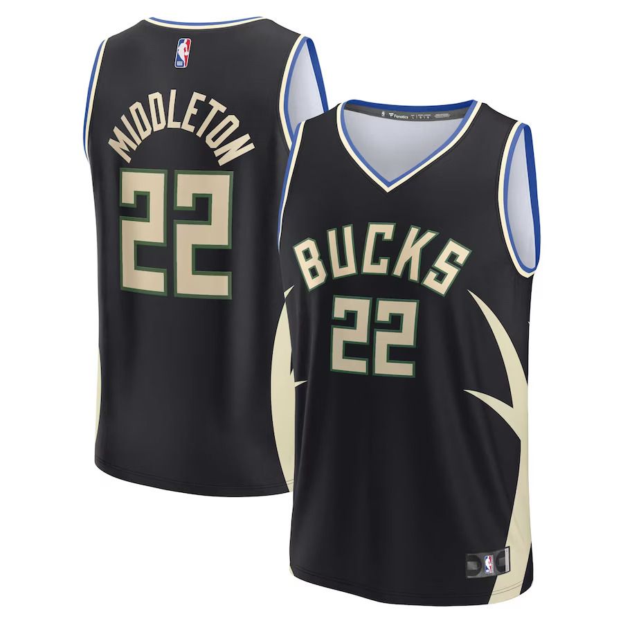 Men Milwaukee Bucks #22 Khris Middleton Fanatics Branded Black 2022-23 Fast Break Replica NBA Jersey->milwaukee bucks->NBA Jersey